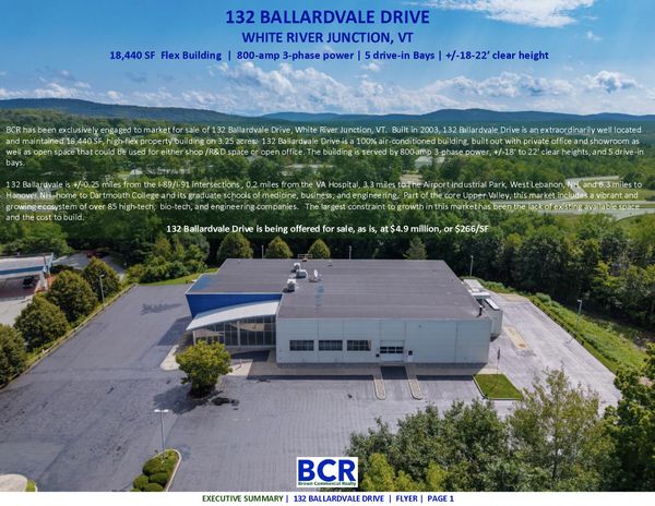 18,440 SF Flex Building at Intersection of I-89 and I-91